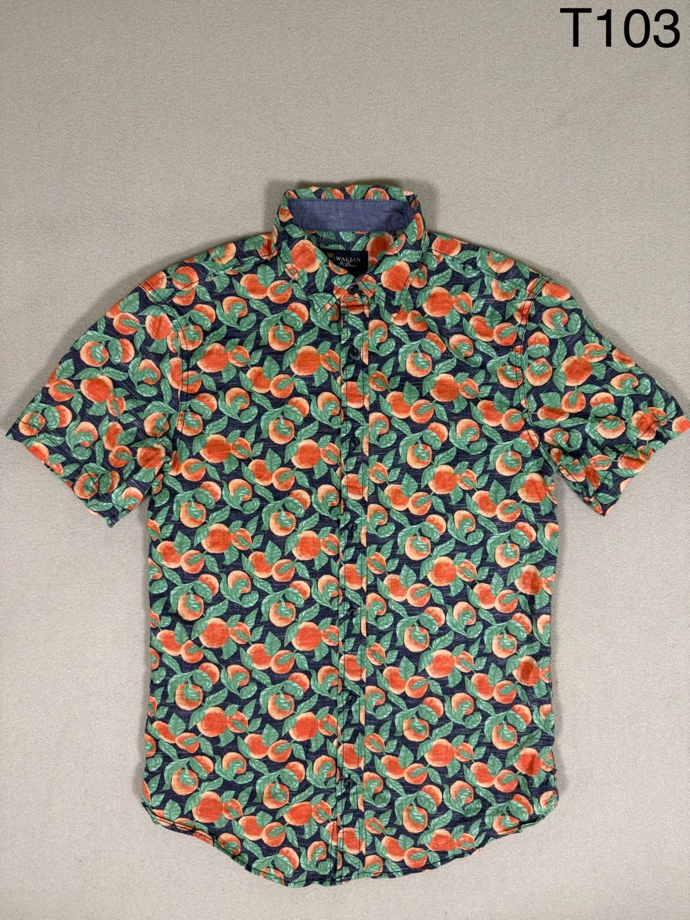 Wallin & Bros. Men's Small Short Sleeve Orange Print Button Down Shirt
